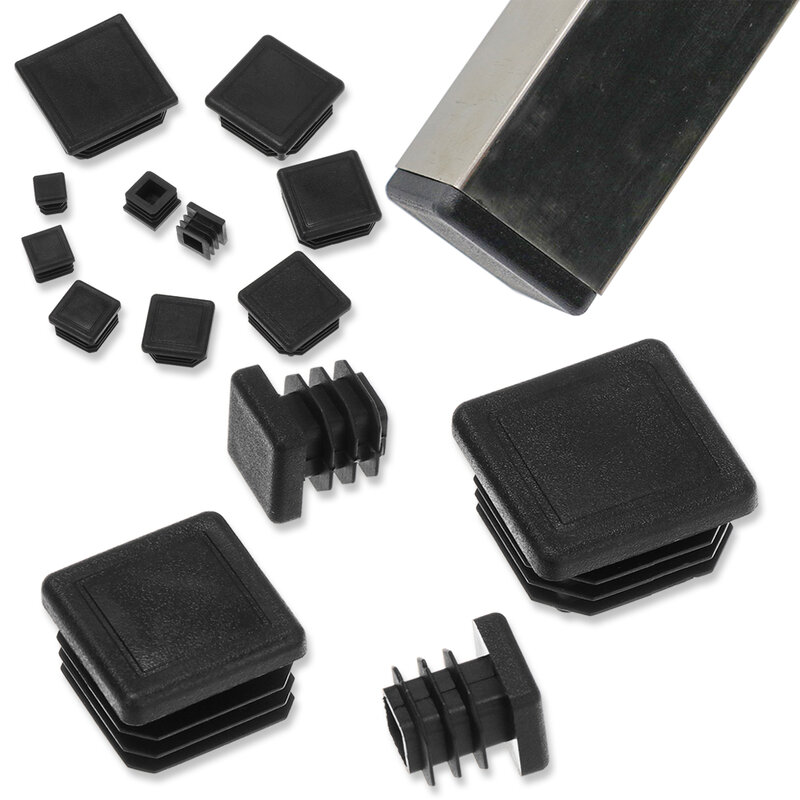 10 шт. квадратная пластиковая черная заглушка, заглушка, трубка, вставка для трубы, заглушка 15x15 ~ 60x60 мм