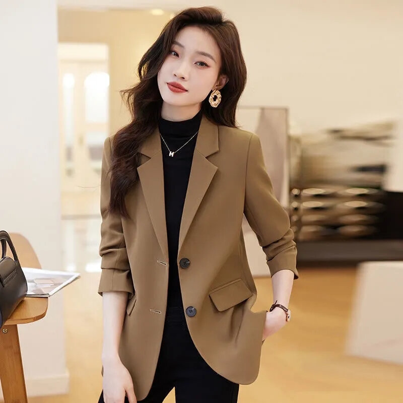 Женский пиджак с длинным рукавом, элегантный офисный пиджак на одной пуговице, новинка 2024 года, пальто и куртки, верхняя одежда