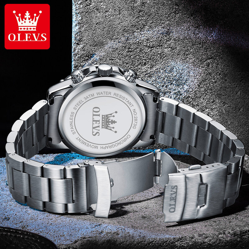OLEVS-reloj analógico de acero inoxidable para hombre, accesorio de pulsera de cuarzo resistente al agua con cronógrafo, complemento Masculino deportivo de marca de lujo con diseño moderno