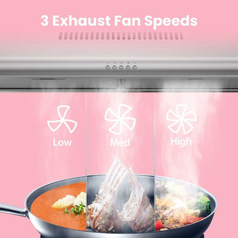30 inch Under Cabinet Ducted/Ductless Convertible Slim Vent Durable Stainless Steel Kitchen Reusable Filter, 3 Speed Exhaust Fan