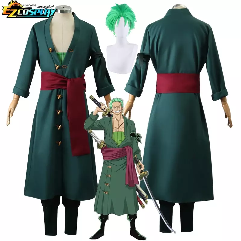 Disfraz de Cosplay de Roronoa Zoro, Kimono de Anime, uniforme verde, después de dos años, Disfraces de Halloween, mujeres y hombres