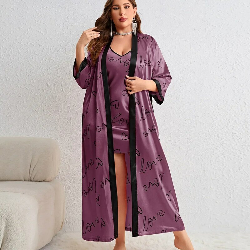 Женский Атласный халат-кимоно, комплект одежды для сна из 2 предметов, одежда для сна