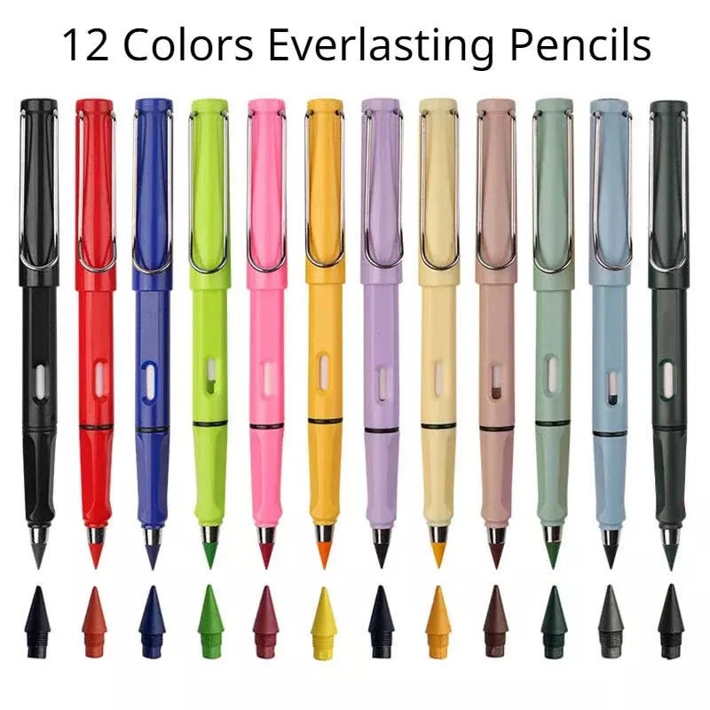 Pensil abadi 12 warna tidak terbatas untuk anak-anak tanpa batas pena lucu lukisan sketsa alat tulis Kawaii krayon perlengkapan sekolah