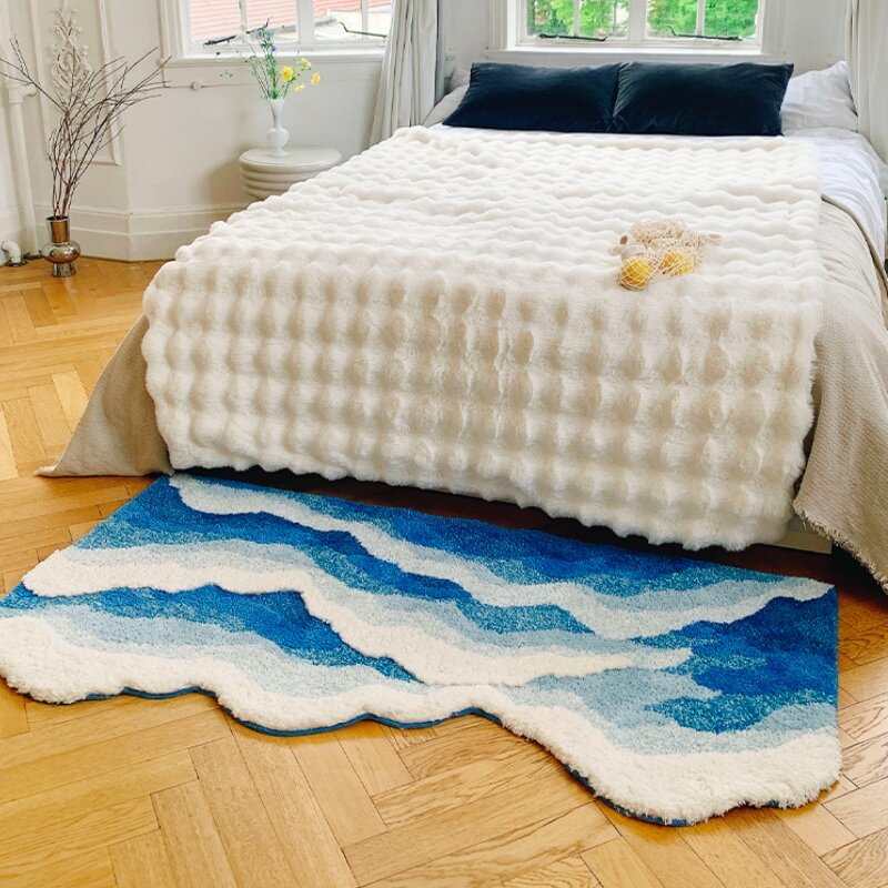 Alfombra afelpada azul marino, alfombrilla suave y esponjosa de 24x48 pulgadas, antideslizante, absorbente, decoración de cabecera de habitación