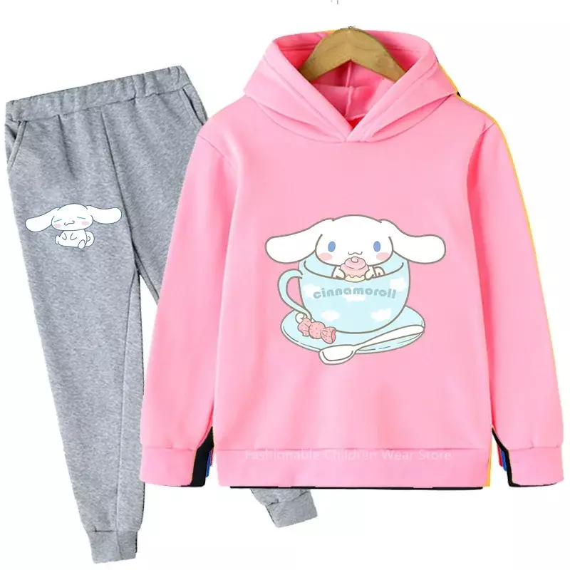 Lovely Cinnamonroll Print Hoodie + Pants Combo Child Cotton Outfit Boy Girl Friendly Casual Outdoor Korean Fashion