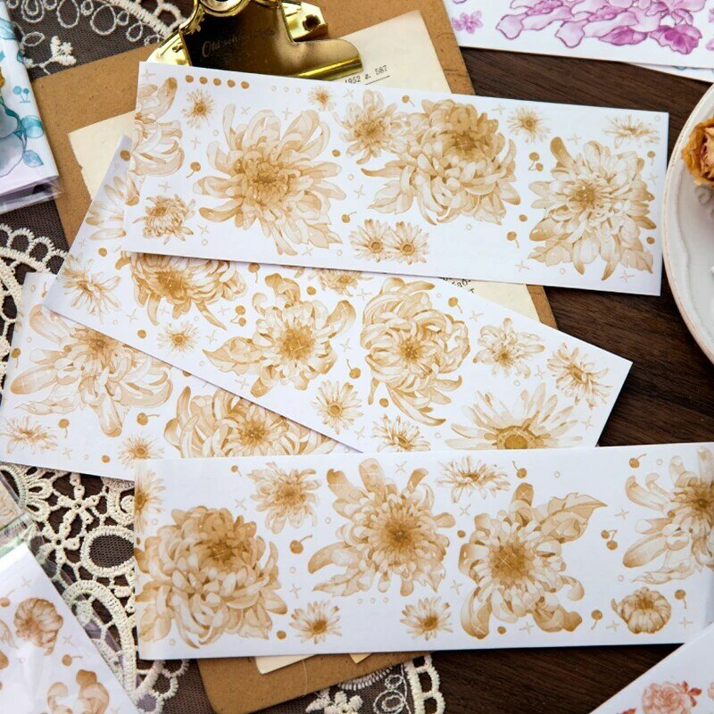16paks/partia kwiaty z serii mgły retro markery dekoracja albumu fotograficznego papierowa naklejka maskująca washi