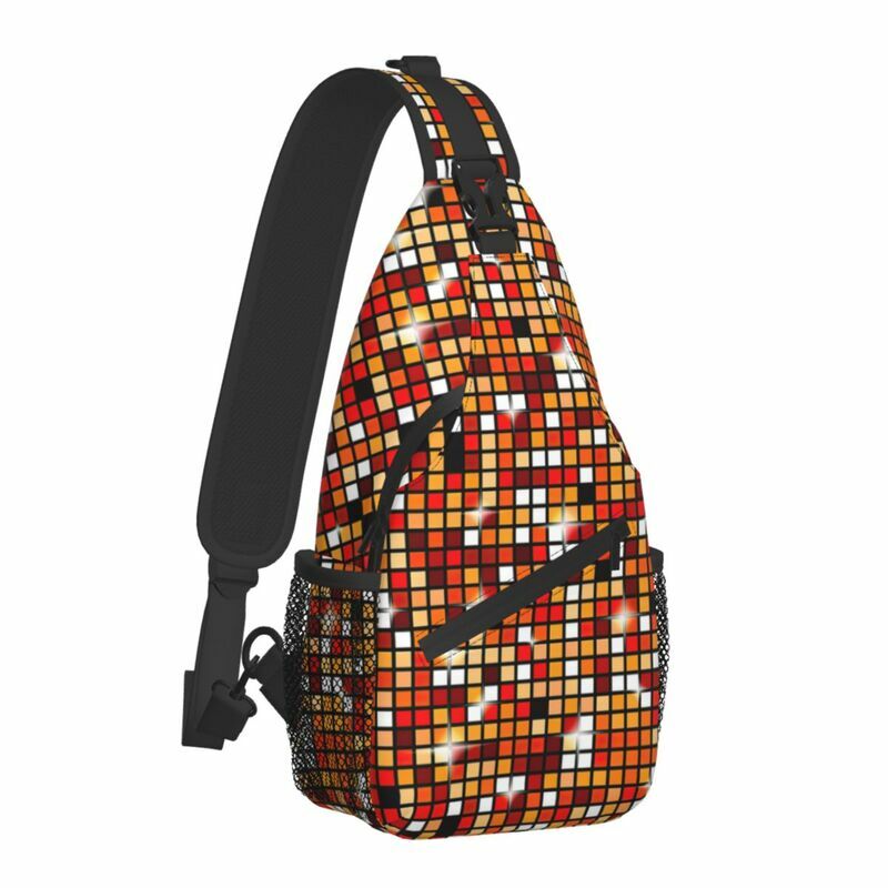 Laranja bola de discoteca shimmer crossbody sling mochila men personalizado peito bolsa de ombro para viagens caminhadas daypack