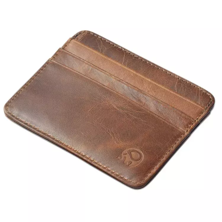 Tas kartu kulit asli lapisan pertama Retro dengan 7 Slot kartu Super tipis 100% kulit asli tempat kartu Bank dompet koin dompet