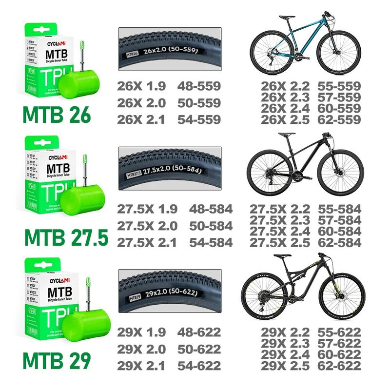 CYCLAMI-Tubo Interno de Bicicleta Ultraleve, Material TPU, Válvula Francesa, Super Leve, Anti-Oxidação, 26 ", 27,5", 29 "Tire, MTB, 45mm