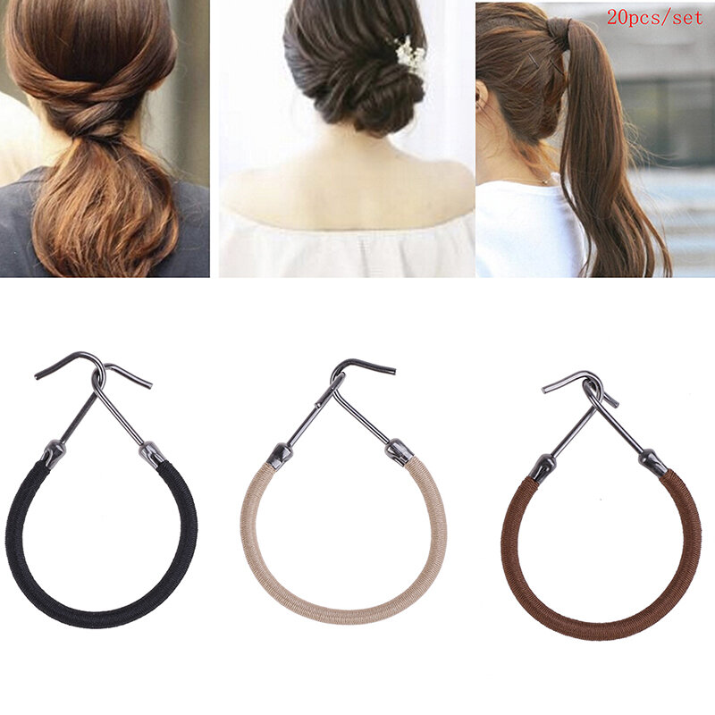 20 buah karet ekor kuda elastis untuk wanita, ikat rambut kait karet elastis untuk aksesori rambut, alat penata ikat rambut, pita Bungee