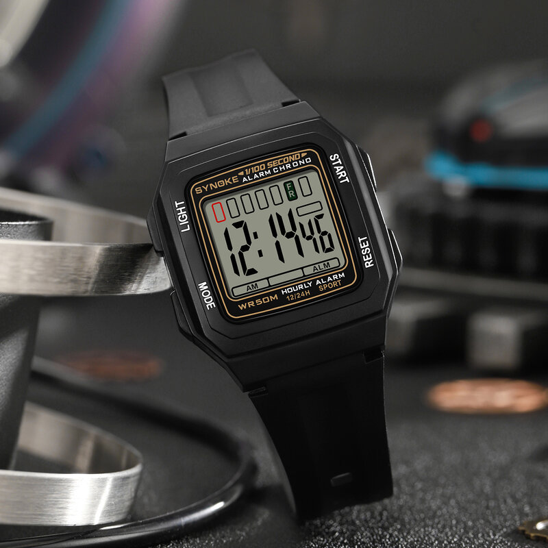 Relógio digital esportivo para homens, cronômetro resistente à água, design quadrado elegante, tempo de precisão, durabilidade