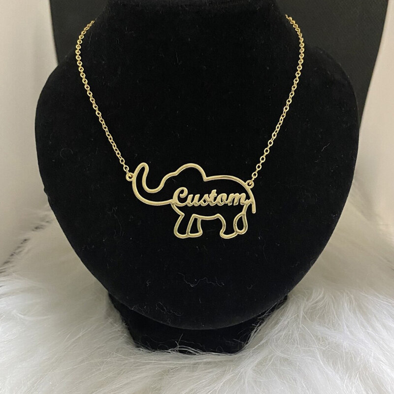 Ожерелье с именем слона на заказ, ожерелье с именем животного, женское ожерелье с именем