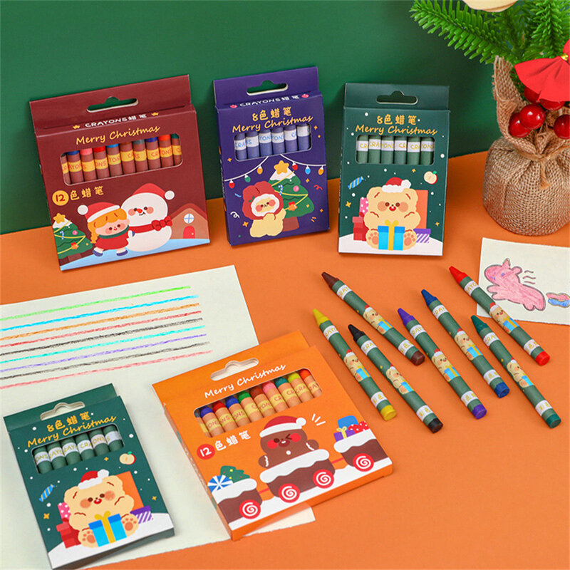 Crayons Set For Kids 8/12 Colors Christmas Toddler Crayons Non-Toxic Baby Crayons Coloring Art Supplies Students Kids Stationery
