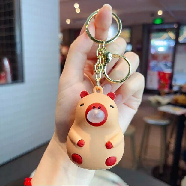 Capybara Doll Pinch Music Keychain Toys Squeeze Spit Bubble Decompression Toy Children's Schoolbag Doll Pendant Decoration