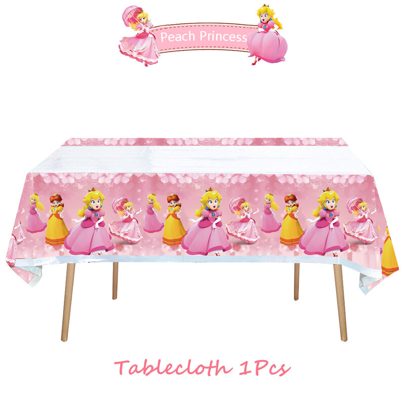 Peach Princess Game Kids Children's Birthday Party Decoration Girls Party Supplies Tableware Paper Tablecloth Cup Plate Backdrop