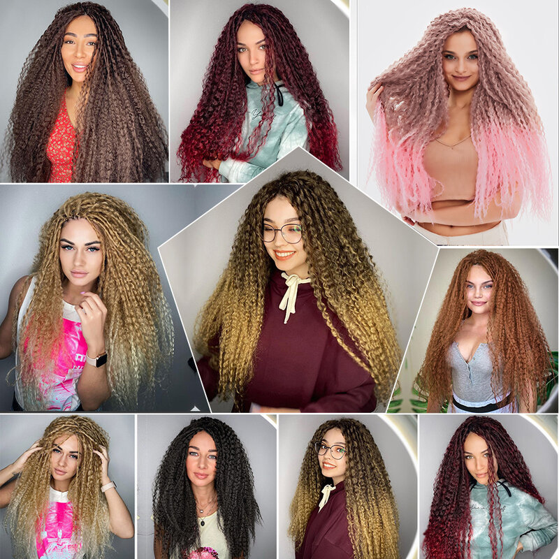 合成ブラジルのかぎ針編みのヘアピース,女性用,天然の巻き毛のヘアエクステンション,ブロンド,オンブル,ブラウン,afro curl,20インチ,28インチ