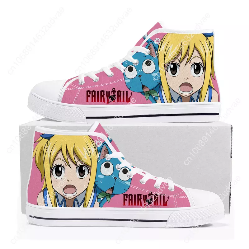Zapatillas de lona de Anime f-fairy t-tail para hombres y mujeres, zapatos casuales de dibujos animados Lucy Heartfilia, Zapatillas altas para adolescentes, zapatos de pareja personalizados