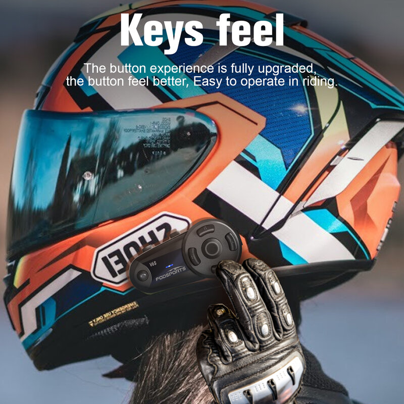 オートバイ用のBluetoothとヘッドセットを備えたインターホン,6人のモーターサイクリストのためのコミュニケーションツール,ハンズフリーキットの範囲Fodsports-V6