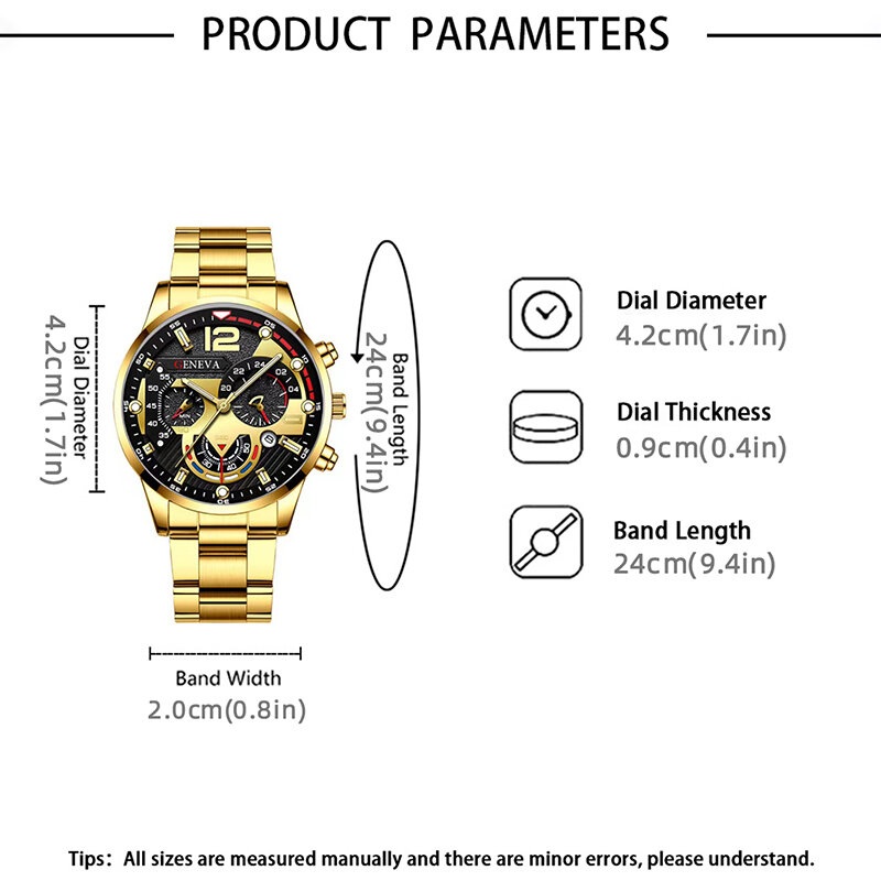 3 szt. Zestaw moda męska zegarki biznesowe męska na co dzień złota bransoletka naszyjnik ze stali nierdzewnej kwarcowy zegarek na rękę