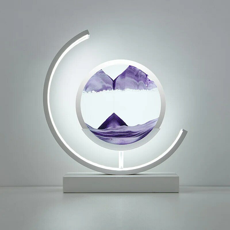 Sandscape-Lámpara de Arte de arena móvil, pantalla de movimiento de reloj de arena de paisaje 3D, marco de arena que fluye, mesa, mesita de noche, decoración del hogar