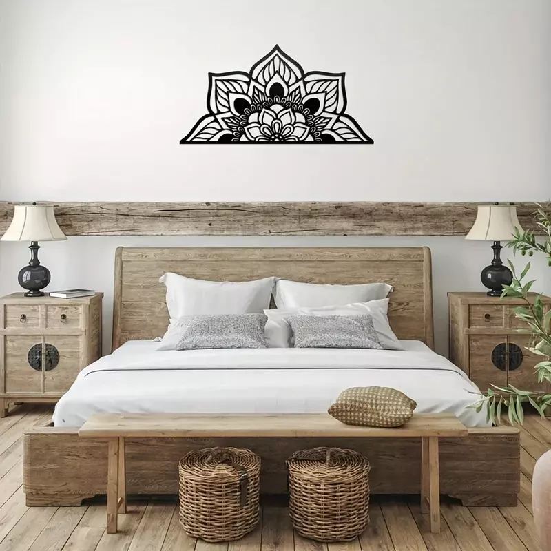 Grand décor mural de mandala en métal, artisanat unique, art mural de fleurs, décoration de la maison, chambre à coucher, bureau, tenture murale en métal, 1PC