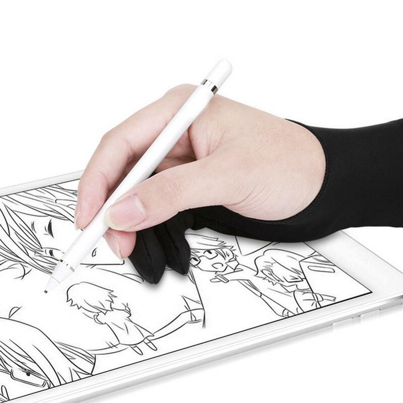 Anti-incrustante dois dedos luva, artista desenho caneta, tablet gráfico pad, 1pc