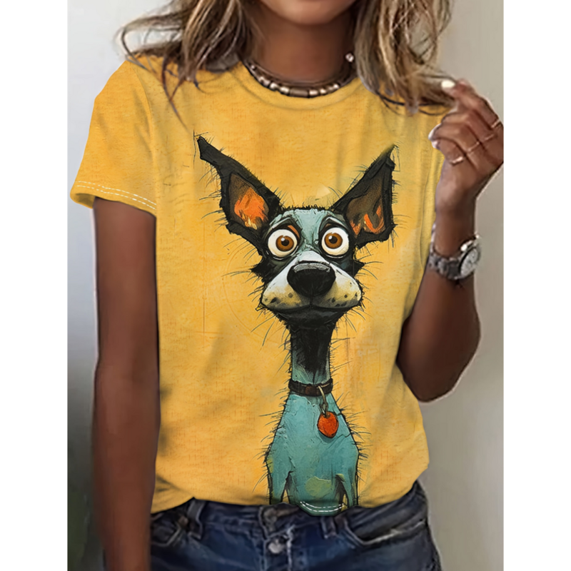 Camisetas divertidas de perro de dibujos animados para mujer, Camiseta con estampado 3d de personajes de dibujos animados, camiseta informal de manga corta, Camiseta con cuello redondo, ropa femenina