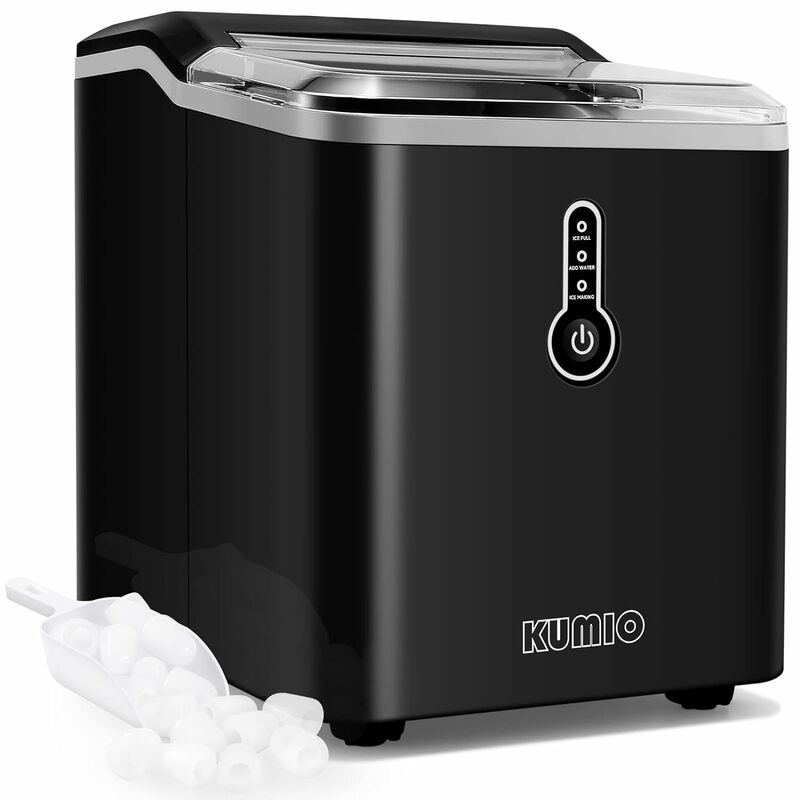 KUMIO Ice Makers Countertop, 9 Thick Bullet  Ready in 6-9 Mins 26.5 Lbs in 24Hrs Portable  Maker with Ice Scoop and Basket