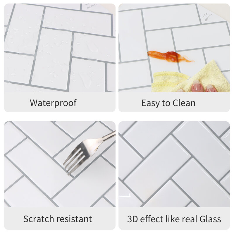 Herringbone Kitchen Backsplash Waterproof DIY Wall Tiles Self Adhesive Wall Sticker