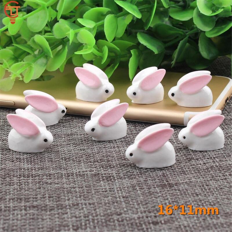 1 buah Mini Resin Bunnies miniatur angka 3D kecil putih ornamen kelinci lanskap mikro dekorasi rumah boneka kerajinan Diy