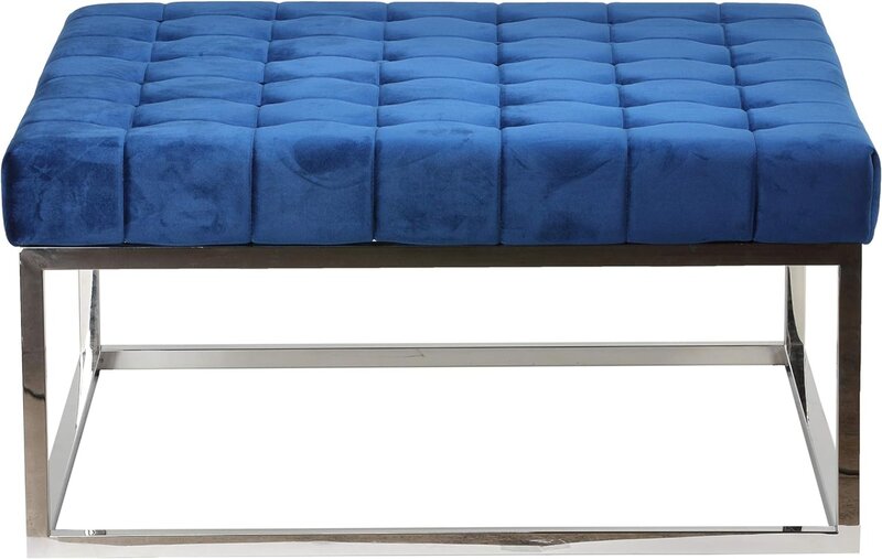 Ottoman Square Blue Velvet Decorative Home Furniture Stool Chair  for  living room  bedroom family room den ibrary