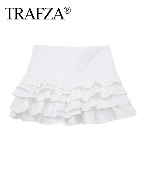 Женская мини-юбка с высокой талией и оборками, на молнии