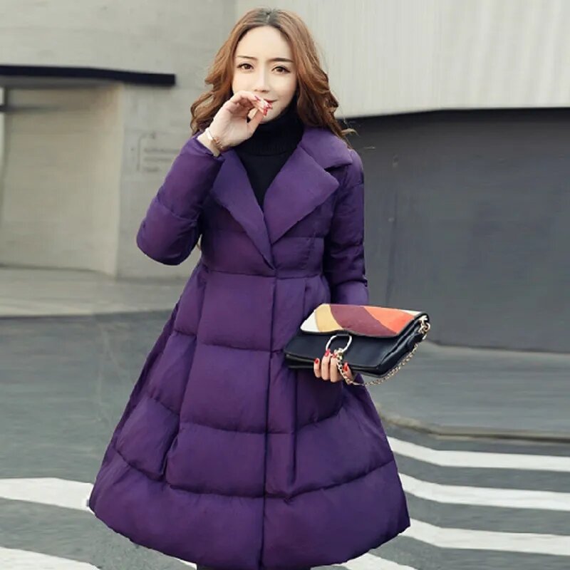Women Cotton-Padded Jacket Overcoat 2023 New Autumn Winter Fashion Long Loose Suit Collar Thicke Warm Parker Coat Bread Clothing