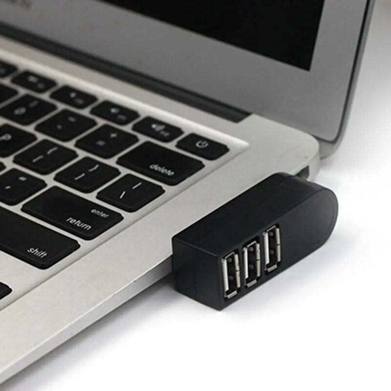 Mini adaptador divisor preto para laptop, Hub expansível para PC, 3 portas