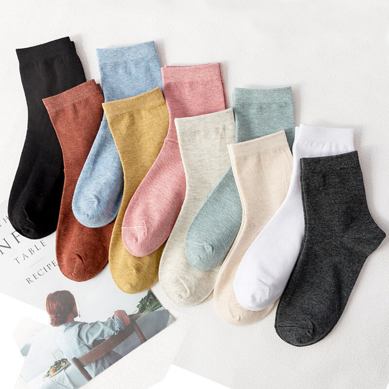 Autumn and winter women's solid color striped comfortable leisure cotton mid-tube sports skateboard socks