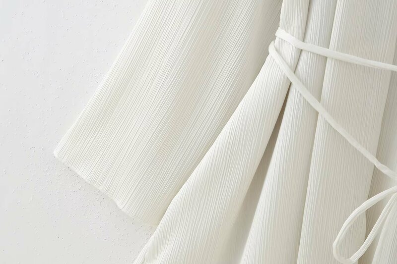 Camisa de manga comprida feminina com cinto fino, estilo quimono solto, textura retrô, top chique, nova moda, 2024