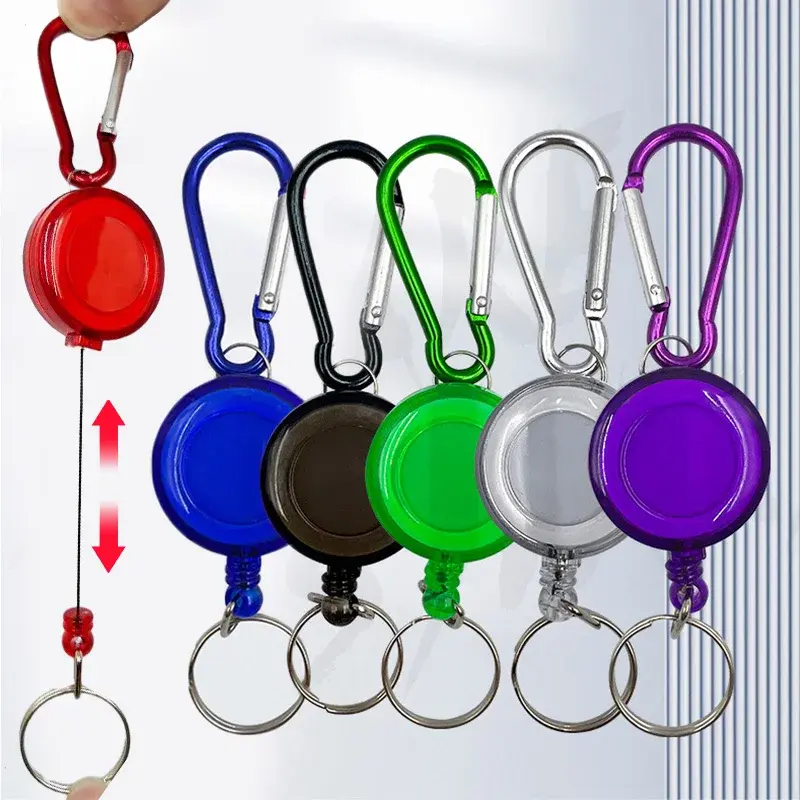 Retractable Steel Cord Pull Reel Keychains Spring Buckle Clasp Wire Rope Key Ring Recoil ID Card Holder Sporty Multiple Tools