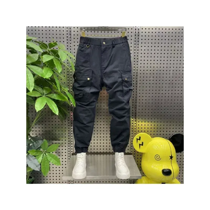 Pantalones Cargo de estilo primavera para hombre, ropa informal relajada con cintura elástica y múltiples bolsillos, moda de alta calidad