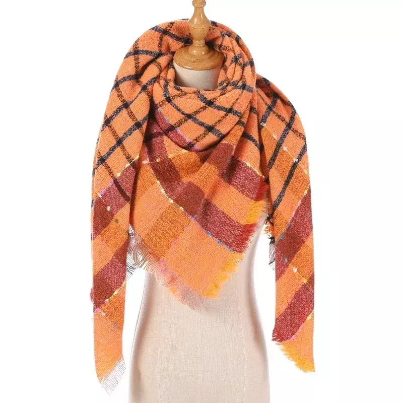 Women Plaid Scarf Lady Shawl Soft Warm Foulard Knitted Cashmere Poncho Blanket Wraps Female Lattice Wool Scarves Luxury Brand