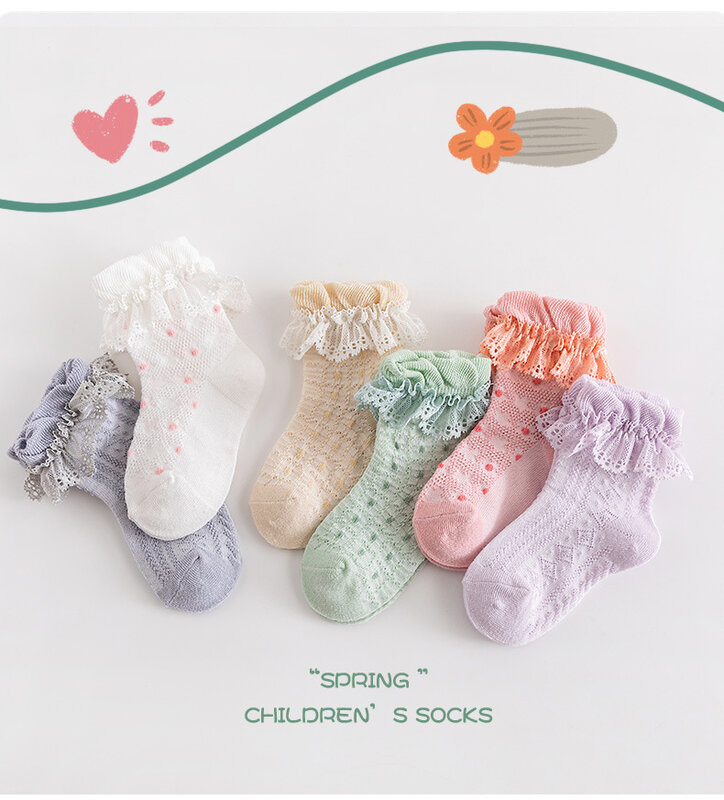 ถุงเท้า2023สำหรับเด็กถุงเท้าระบายอากาศได้ดีเนื้อผ้านุ่มกันลื่นหลากสีผ้าตาข่ายลูกไม้ฤดูร้อน