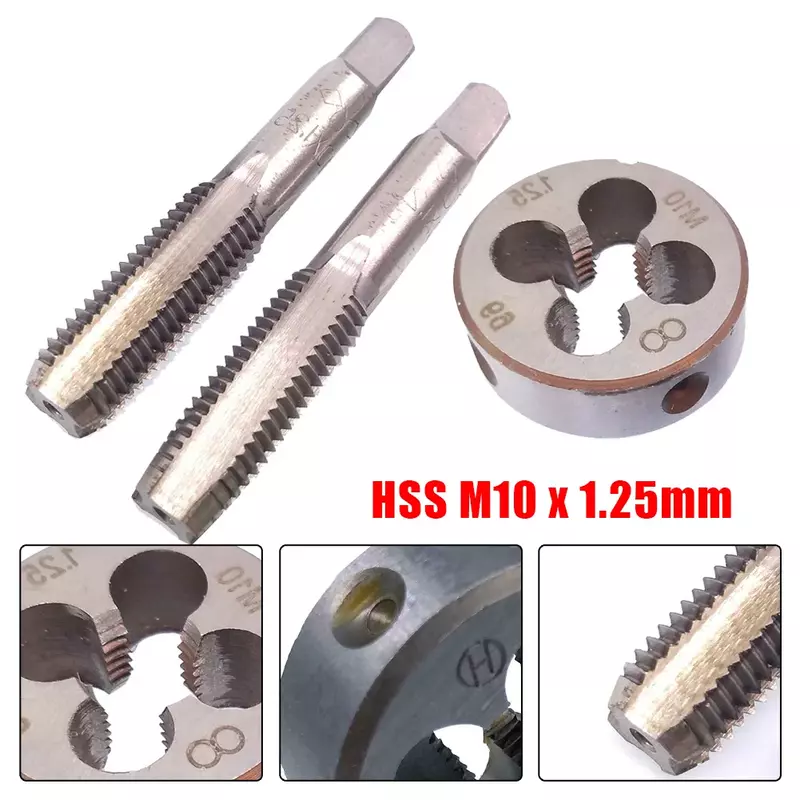 HSS M10 X 1.25mm Taper Plug Tap M10 X 1.25mm Die filettatura metrica mano destra vite metrica filettatura Tap Drill Machine Plug Tap Die