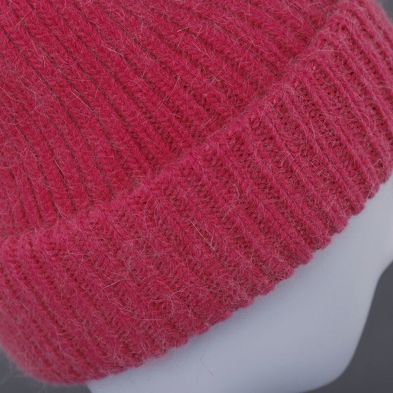 Topi Beanie Bulu Kelinci Tebal Baru Topi Musim Dingin Berbulu Lembut Hangat untuk Wanita Topi Rajut Angora dengan Aksesori M untuk Pengiriman Gratis