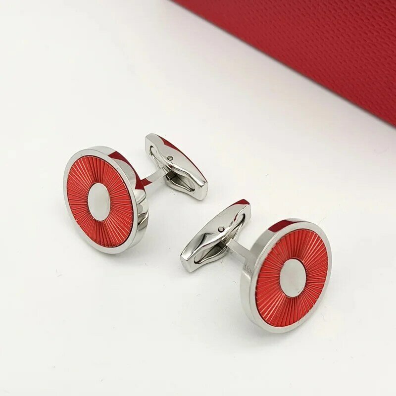 Luxury CT Round 316 Silver Stainless Steel Cuff Links 4 Colors Business Suit Shirts CuffLinks Classic Buttons Box Set