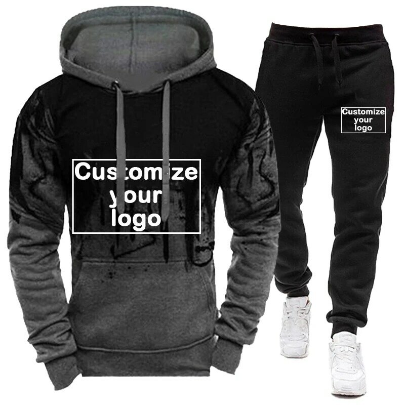 New Customized Personalized Men's Sportswear Hooded Set Customized Your Logo Hooded+Pants Set