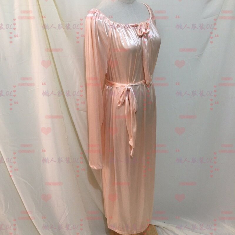 Платье женское длинное атласное с поясом, пикантное блестящее свободное шелковое плиссированное платье-макси с длинным рукавом, халат для сна, весна-осень