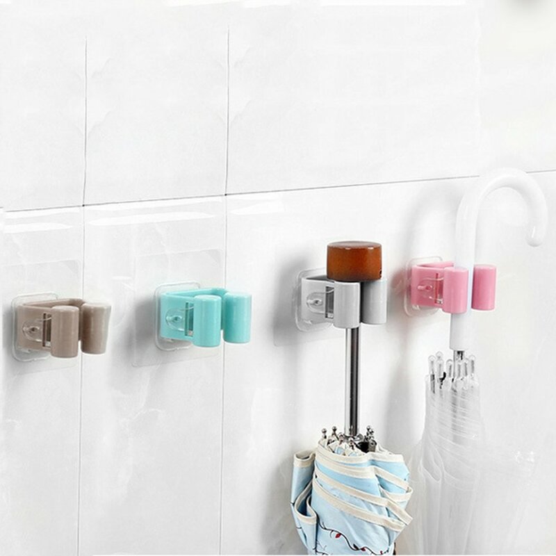 Hooks Multi-functional Practical Kitchen Wall Mounted Mop Holder Home Bathroom Sweeper Storage Mop Hanger Rack