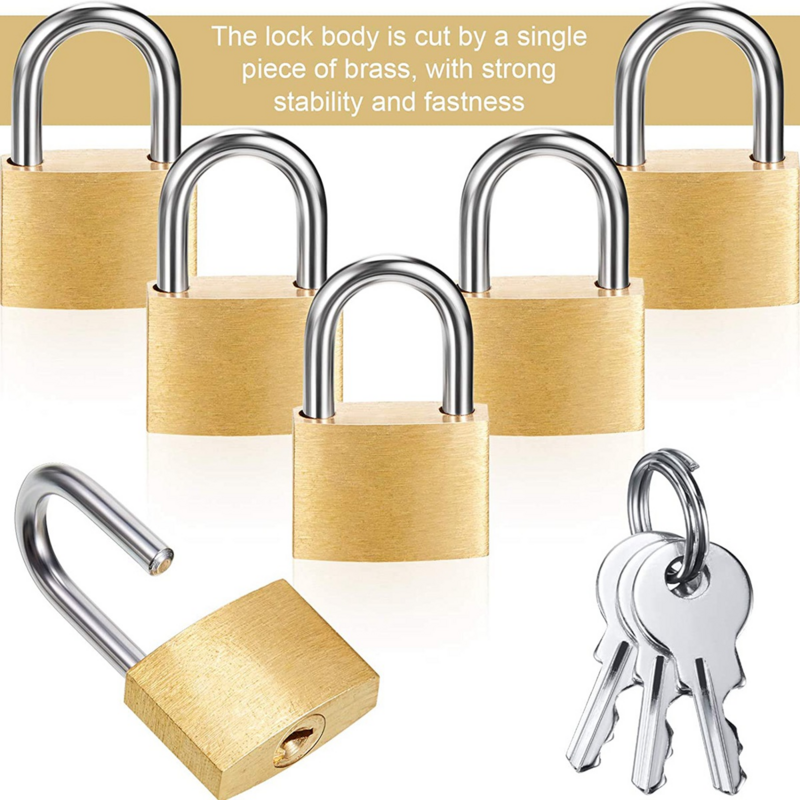 Cadeado de latão sólido pequeno, Mini cadeado com 3 chaves para bloqueio de bagagem, Mochila, Ginásio Locker Lock, Mala Lock, 12 Pack