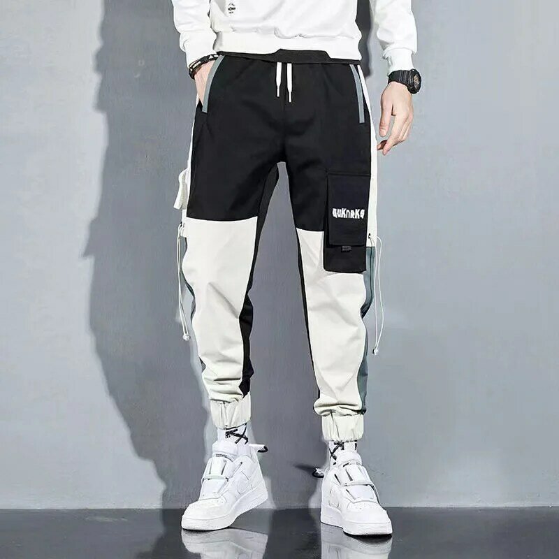 Брюки-карго с лентами для мужчин, классические брюки в стиле хип-хоп, брюки с тактическими брюками