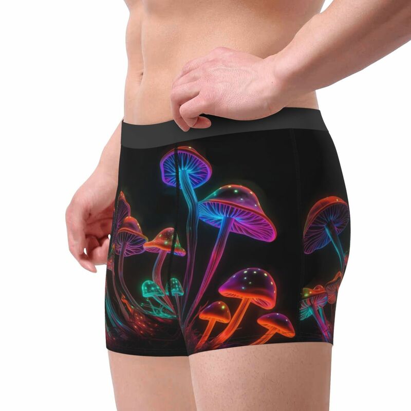 Cuecas de Neon Psycho Boxer masculinas, cogumelos psicodélicos, cuecas altamente respiráveis, alta qualidade, shorts estampados em 3D, presentes de aniversário
