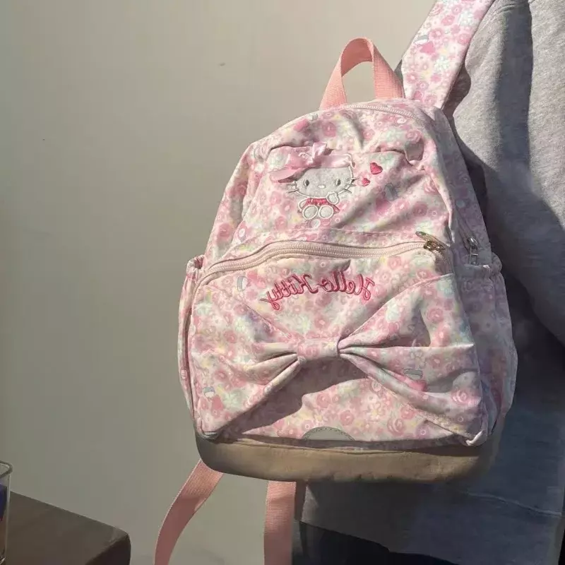Sanrio-mochila escolar de Hello Kitty para estudiantes, de gran capacidad bonita mochila con dibujos animados, novedad